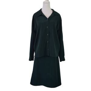 Talbots Size M Two Piece Skirt Set Velour Emerald Green Button Up Top Mature